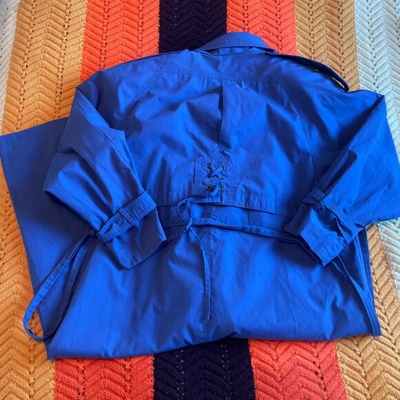 1980s classic double breasted belted periwinkle long trench coat! - Picture 16 of 16